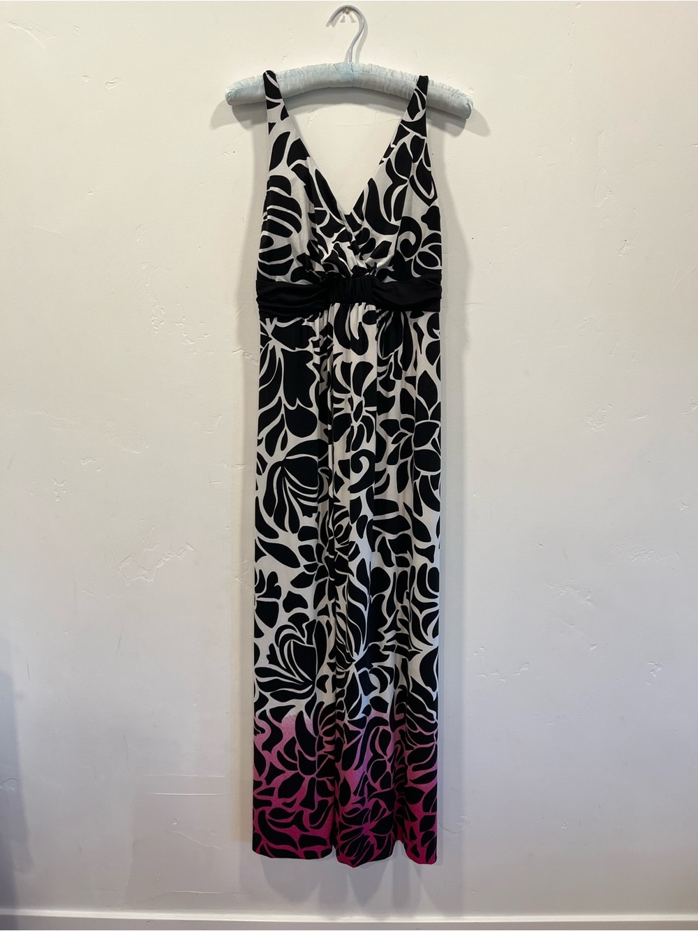 Y2K 2000s Soma Black White Pink Floral Maxi Dress V-Neck Sleeveless Strappy M